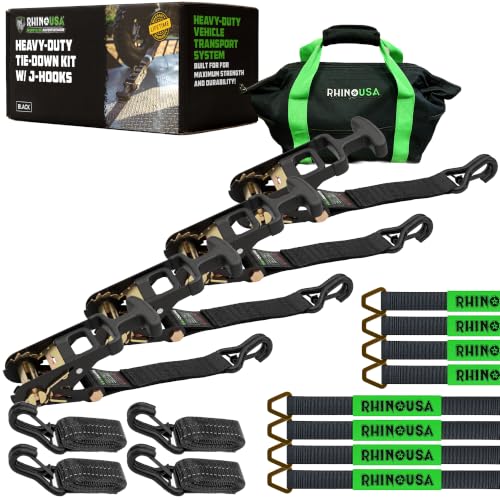 Car Hauler Tie Down Straps (Black / J-Hook)
