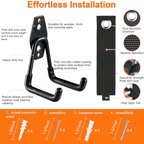 Garage Hooks Heavy Duty (7.7inch U Hook / Black Large U Hook)