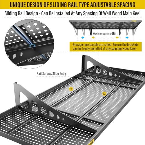 2Pack 1.64x4ft Adjustable Metal Garage Wall Shelving Heavy Duty Garage Storage Shelf Wall Mounted Black (1.64x4ft-2Pack / Black)