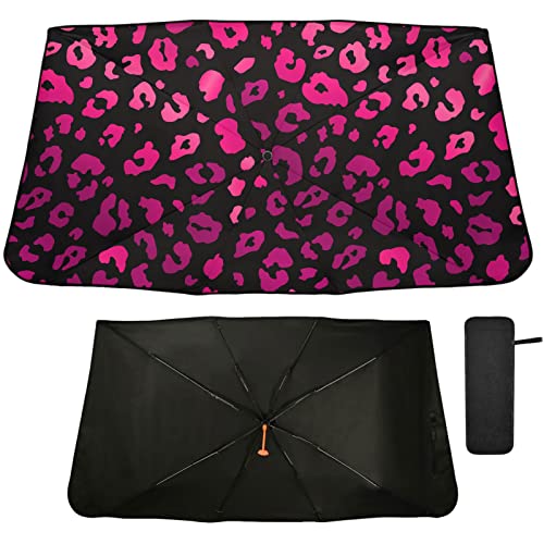Pink Leopard Windshield Sun Shade Umbrella Animal Skin Black Foldable Car Front Window Sunshade Blocks UV Rays Heat Keep Vehicle Cool (multi 19)