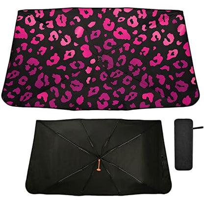 Pink Leopard Windshield Sun Shade Umbrella Animal Skin Black Foldable Car Front Window Sunshade Blocks UV Rays Heat Keep Vehicle Cool (multi 19)