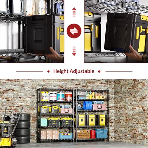 1750 LBS Garage Shelving Wide Storage Shelves Metal Shelves Heavy Duty Adjustable Utility Shelf Rack (5 Tier, 15.7" D x 45.3" W x 70.9" H / Black)