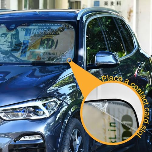 Car Windshield Sun Shade 100 Dollar Bill Printed Foldable Car Front Windshield Sunshade Blocks UV Rays Sun Visor Sun Heat Protection for Car Truck SUV to Keep Your Vehicle Cool (Medium / Dollar Bill)