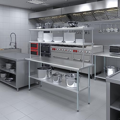 Stainless Steel Work Table Double Tier Overshelf (24" x 72" Work Table + 18" Overshelf)