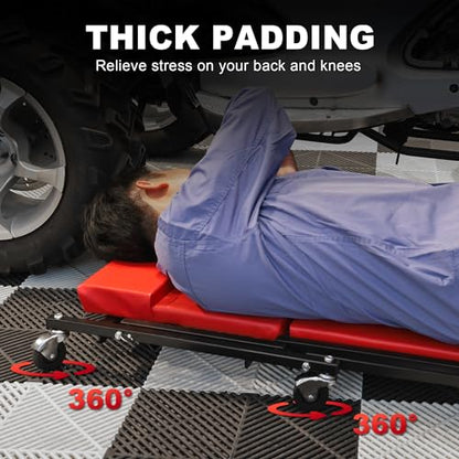 36" Rolling Foldable Car Creeper Automotive Creeper (Red Foldable Creeper)