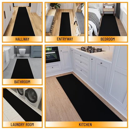 2x49 Extra Long Hallway Runner Rug (Solid Black)