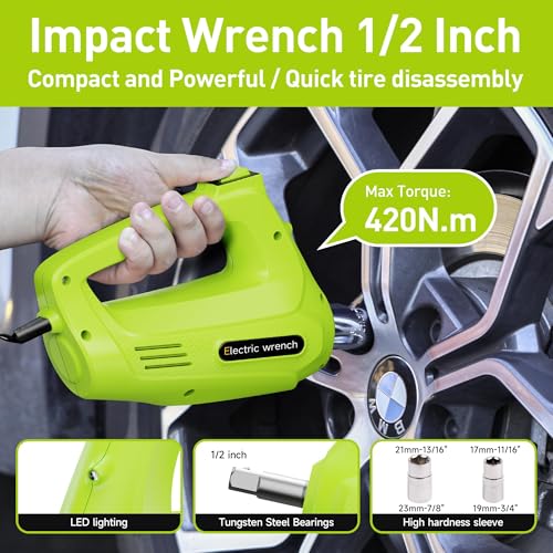Electric Car Jack Kit 5T 12V Hydraulic Tire Jack with Double Cylinder Air Pump & LCD Touch Screen & Impact Wrench Portable Car Lift for Tire Changes and Roadside Emergencies (Upgrade Double Air Pump)