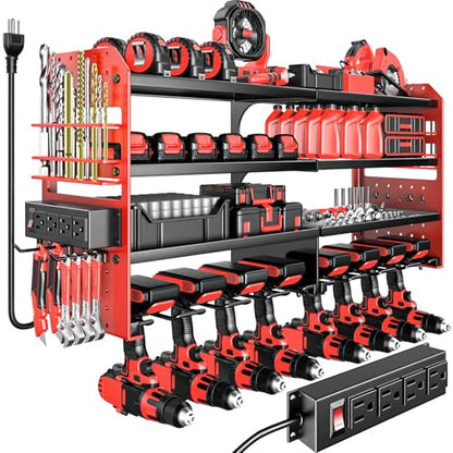 Large Power Tool Organizer Wall Mount with Charging Station (Red)