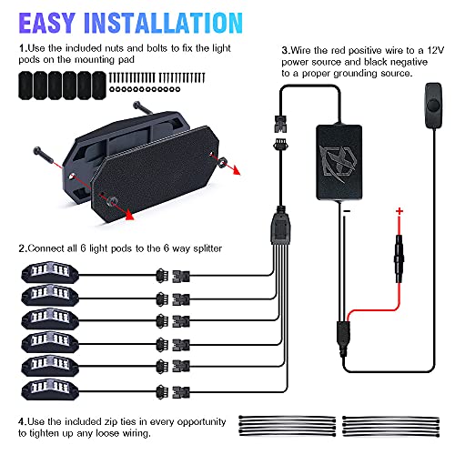 18 LED Rock Lights 6 Pods Wide Angle Bluetooth Wheel Well Lights (6 Pods / Wide Housing)