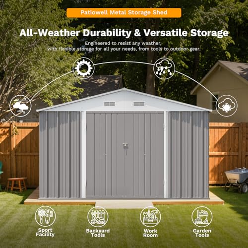 10 x 12 FT Metal Storage Shed for Outdoor with Floor Frame (Gray / 10x12 FT)