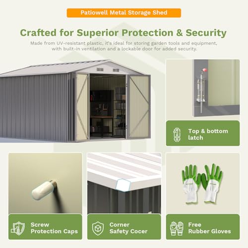 10x12 FT Metal Outdoor Storage Shed (Gray / 10x12 FT)