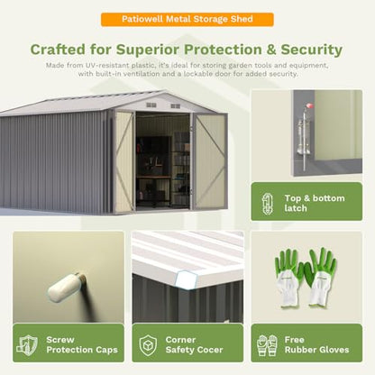 10x12 FT Metal Outdoor Storage Shed (Gray / 10x12 FT)