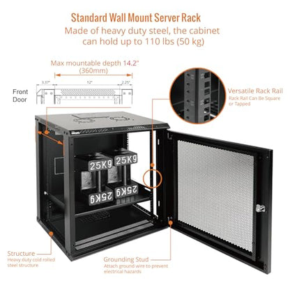 12U Wall Mount Rack Network Cabinet for 19” IT Equipment (12U/Mesh Door/Black)