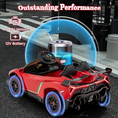 Ride on Car Lamborghini Licensed 12V Battery Powered 4WD Sports Car with Remote Control (Red)