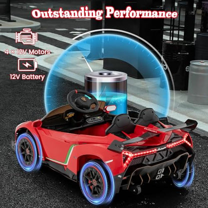 Ride on Car Lamborghini Licensed 12V Battery Powered 4WD Sports Car with Remote Control (Red)