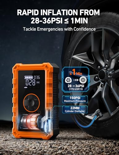 S8 Air 3000A Jump Starter with Air Compressor (3000A-Orange)