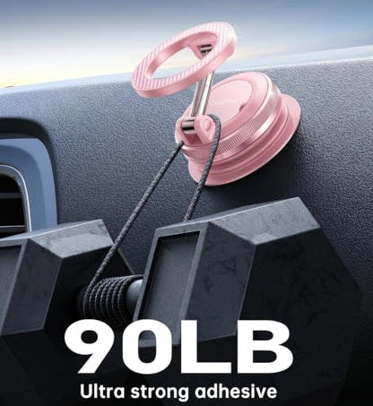 Newest Vacuum Magnetic Phone Holder for Car Phone Holder Mount【Movable Vacuum Suction】 Magsafe Car Mount Cell Phone Holders for Your Car Accessories for Women Men for iPhone 17 16 (Light Pink)