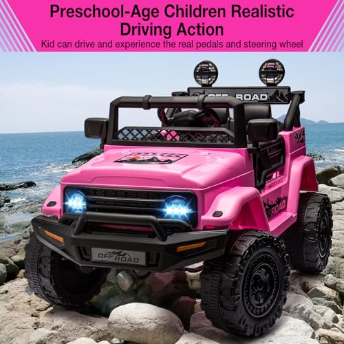 12V Kids Ride On Truck Car with Remote Control (Pink)