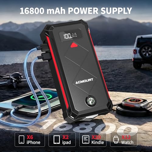 P100 5000A Car Battery Jump Starter for 10.0L Gas (red)
