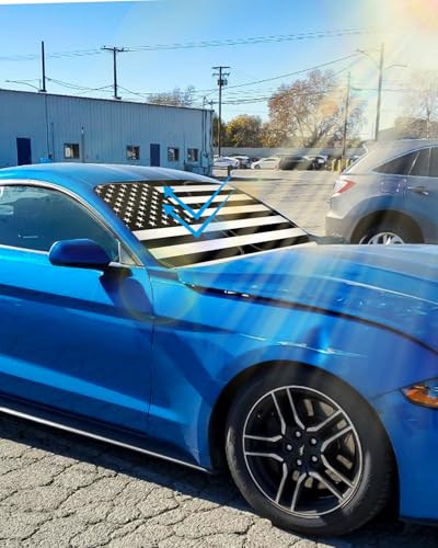 B&W American Flag Car Windshield Sun Shade Compatible with Ford Mustang 2015 (for Ford Mustang 2015-2023 - USA Flag)