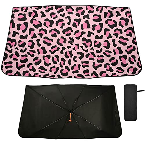Leopard Print Windshield Sun Shade Umbrella Pink Animal Skin Foldable Car Front Window Sunshade Blocks UV Rays Heat Keep Vehicle Cool (multi 30)