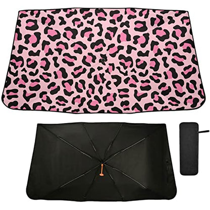 Leopard Print Windshield Sun Shade Umbrella Pink Animal Skin Foldable Car Front Window Sunshade Blocks UV Rays Heat Keep Vehicle Cool (multi 30)