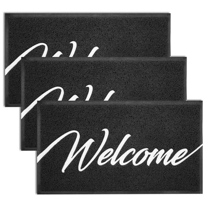 Door Mat 3 Pack Outside Inside Welcome Doormat 30"x17.5" Durable Floor Mat Non Slip Rug Ultra Absorb Mud Easy Clean Front Doormat for Garage (2'6" x 1'6" / 3pack Welcome)