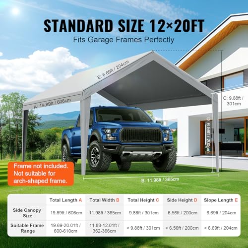 Carport Replacement Canopy Cover 12 x 20 ft (Gray / 12x20ft)