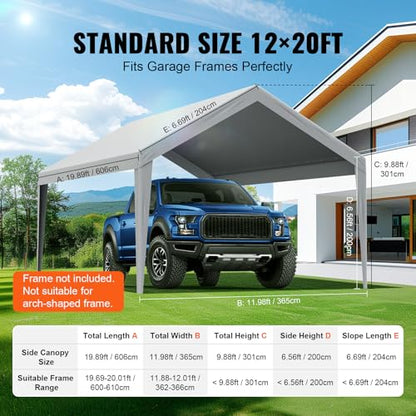 Carport Replacement Canopy Cover 12 x 20 ft (Gray / 12x20ft)