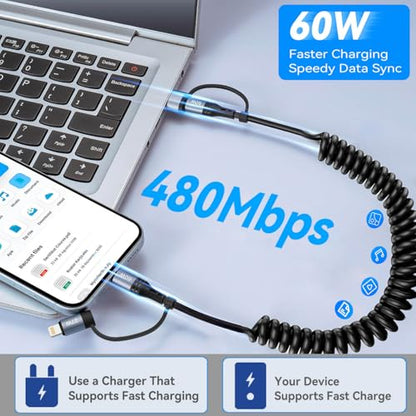 60W Coiled USB C Cable Fast Charging