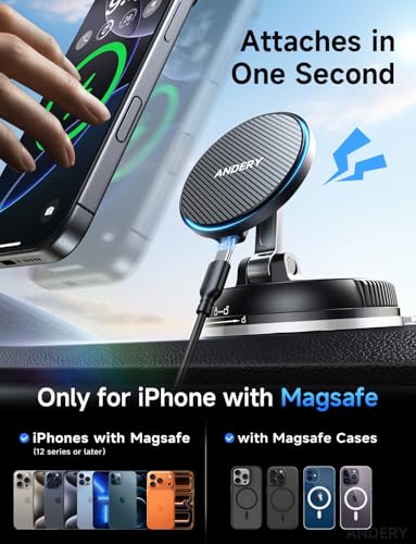 Only for iPhone Magsafe Car Mount Charger [15W Fast Wireless Charge (Carbon Fiber)