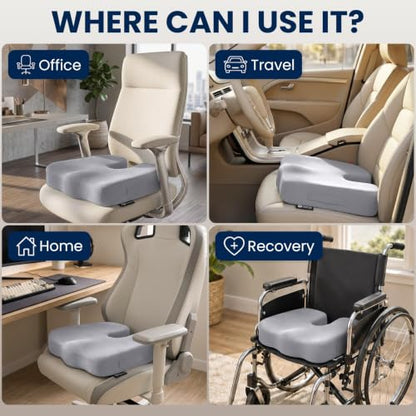 Seat Cushion Memory Foam Chair Pad for Tailbone Pain Relief (Light Gray / X-Large)