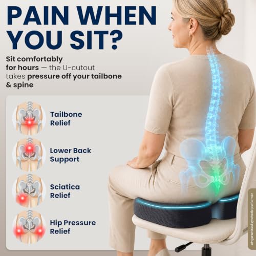 Seat Cushion Memory Foam Chair Cushion for Tailbone Pain Relief (Dark Gray / Large)
