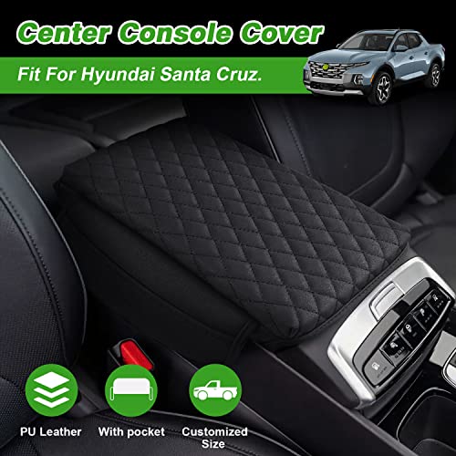 Center Console Cover Custom Fit for Hyundai Santa Cruz 2022 2023 2024 2025 2026 Armrest Cover Cushion Pad Santa Cruz Accessories PU Leather Armrest Seat Box Protector with Pockets Storage Bag (Size for Hyundai Santa Cruz 2022-2026)
