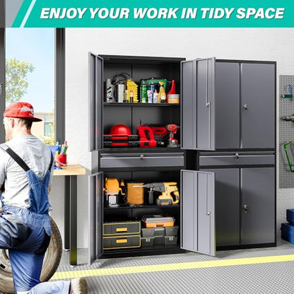 Metal Storage Cabinet with Doors and Shelves (71"H x 31.5"W x 16"D / Black Gray)