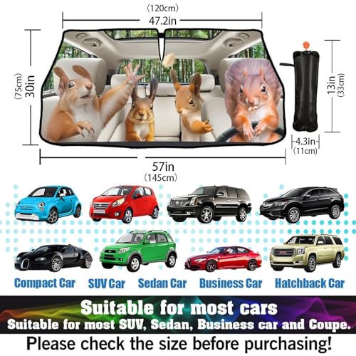 Funny Squirrel Car Windshield Sun Shade Umbrella Automotive Windshield Sunshade Foldable Front Car Accessories Interior Decor to Keep Vehicle Cool for Most Vehicles 57'' X 30'' (57'' X 30'' / style-AB15)
