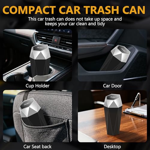 Car Trash Can with Lid (Silver-1Pc)