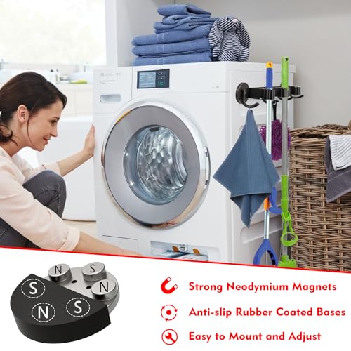 Heavy Duty Magnetic Broom Holder (Heavy Duty,Black,3 Hooks 4 Slots)