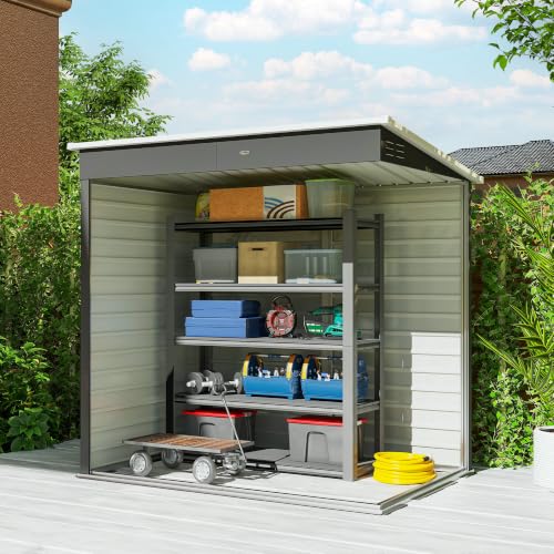 6' x 4' Metal Garden Tool Shed Small Outdoor Tool Shed Light Gray (Light Gray)