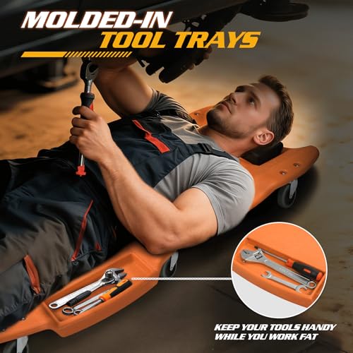 Mechanic Creeper with Padded Headrest & Tool Trays (Orange / 46.5")