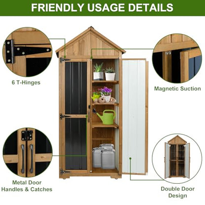 Wood & Metal Outdoor Storage Cabinet with Waterproof Roof (13.2"D x 31"W x 67"H)
