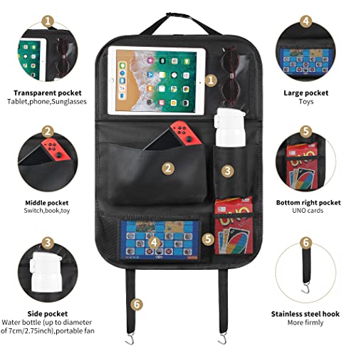 Car Backseat Organizer with Foldable Tablet Holder (Black-2 / 1 Pack with Food Tray)