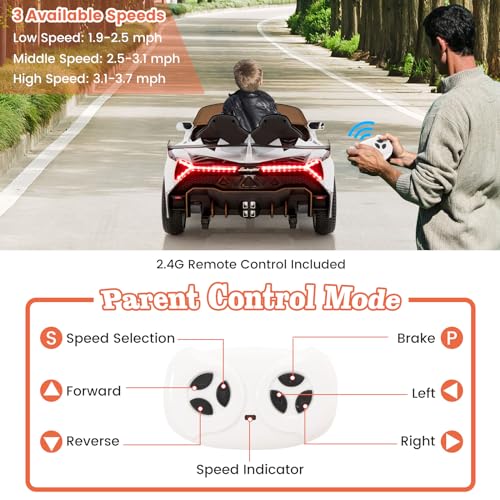 Ride on Car Lamborghini Licensed 12V Battery Powered 4WD Sports Car with Remote Control (White)