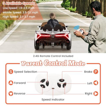 Ride on Car Lamborghini Licensed 12V Battery Powered 4WD Sports Car with Remote Control (White)