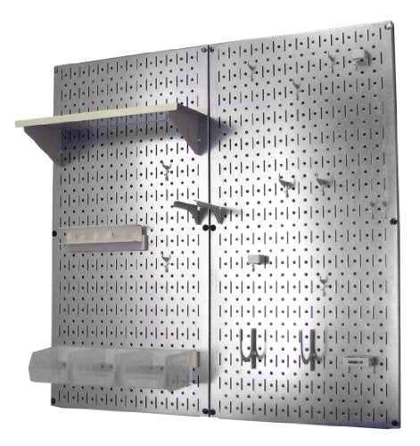 Metal Pegboard Organizer Utility Tool Storage and Garage Pegboard Organizer Kit with Metallic Tool Board and White Accessories (Metallic Pegboard White Accessories)