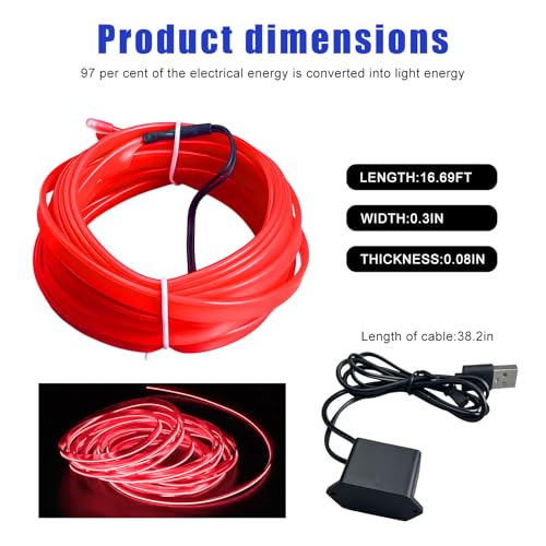 EL Wire Interior Car LED Strip Lights (Red)