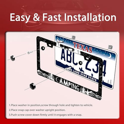 Camping Mountains Forest Stainless Steel License Plate Frame for US Cars (Camping)