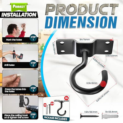 4Pcs 200LB Rotatable Ceiling Hook Wall Mount Metal Hanger for Hanging Plant (4PCS)