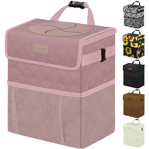 Car Trash Can with Lid Leak Proof Car Accessories for Women (2.2 Gallons / Quilted-Pink)