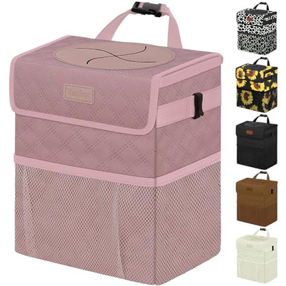 Car Trash Can with Lid Leak Proof Car Accessories for Women (2.2 Gallons / Quilted-Pink)